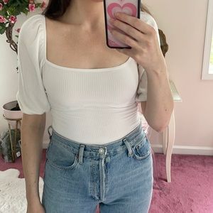 reformation ribbed puff sleeve top